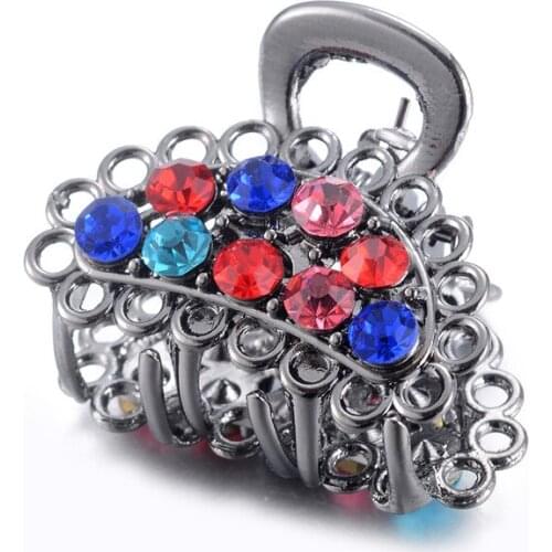 Vintage Womens Small Flower Crab Clip Metal Hairpin High Quality Rhinestone Crystal Hair Claw Girls Hair Jewelry Accessories
