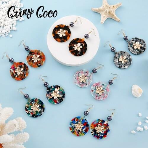 Cring Coco Big Geometric Round Earrings 2021 Women Trendy Hawaiian Polynesian Plumeria Drop Earring Earring Jewelry Accessories