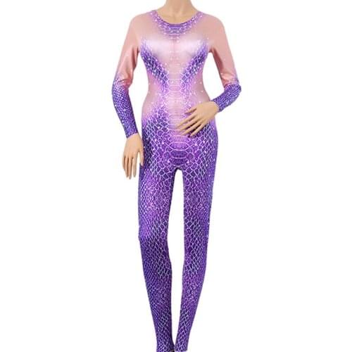 Dancer Bodysuit Stage Wear Costome Performance Party Celebrate Purple 3D Printing Snake Women Jumpsuit Nightclub Dj Costume