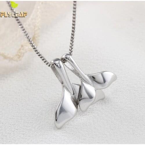 100% 925 Sterling Silver Double Whale Tail Necklaces & Pendants For Women Flyleaf Creative Lady Fashion Jewelry