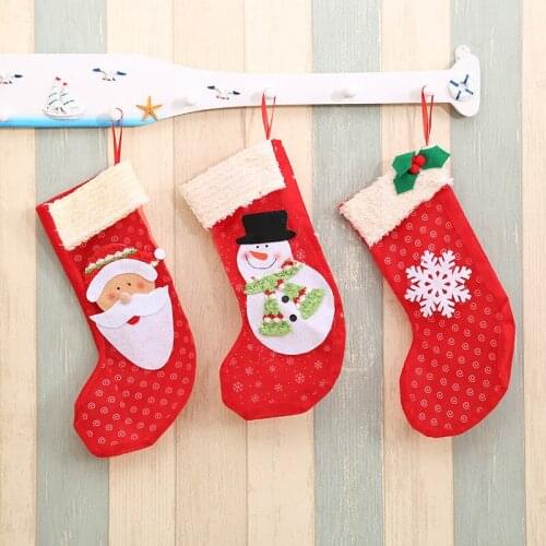 10pcs Christmas Stocking Candy Bag Gifts Bags Xmas Tree Ornament Santa Claus Snowman Reindeer Socks New Year Decor