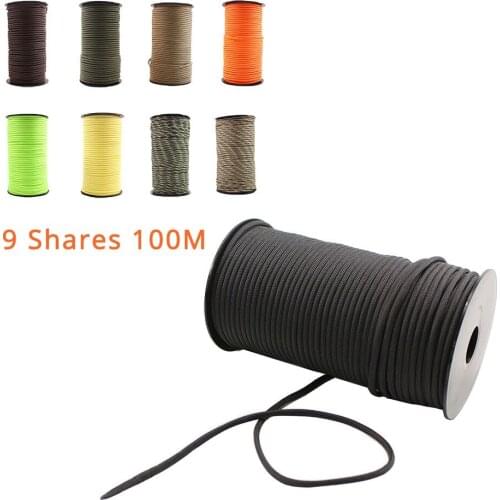 100M 550 Military Standard 9-Core Paracord Rope 4mm Outdoor Parachute Cord 9 Shares Camping Survival Rescue Rope Tent Tied Strap