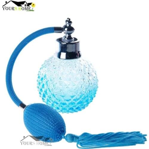 100ml Blue Crystal Art Vintage Style Empty Refillable Perfume Atomizer Long Tassel Spray Bitter Bottle With Air Bag Bar Tools
