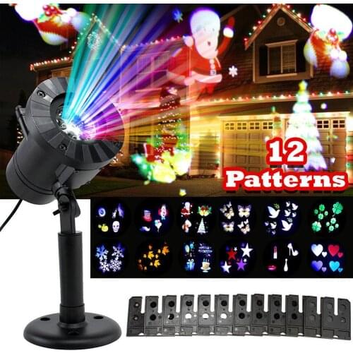 12 Patterns Christmas Laser Snowflake Projector Halloween Led Waterproof Disco Lights Home Garden Star Light Indoor Decoration