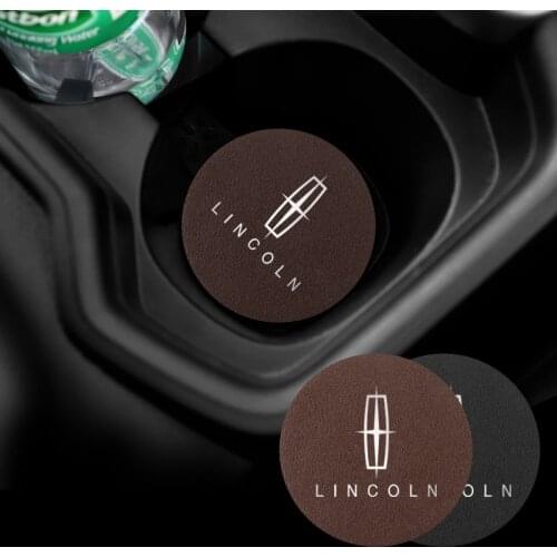2Pcs PU Leather Car Cup Mat Auto Emblem Coaster Accessories For Lincoln Continental Navigator MKC MKT MKZ MKX MKS MKX-Aviator