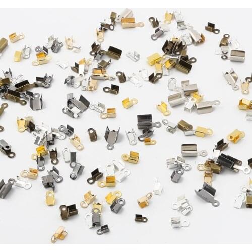 200Pcs Leather End Clasps Caps Fold Over Crimp Cord Ends Connector fastener For Jewelry Making Accessories