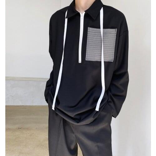 2021 Autumn Korean style Personality striped Pocket design shirts men casual loose Hedging zipper shirts for men,size M-XL