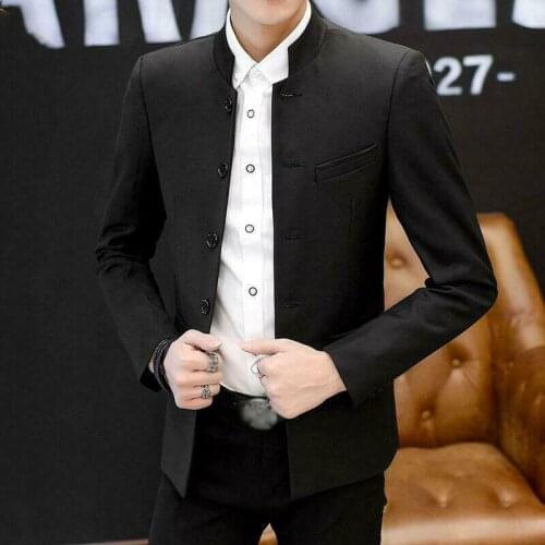 2021 Hot Chinese Mens Tunic Suit Blazer Stand Collar Slim Short Button Formal Jackets