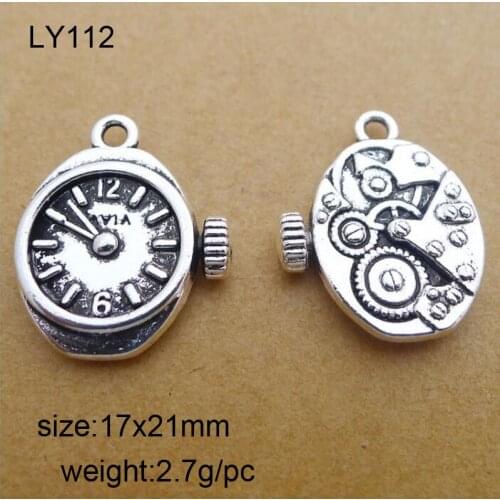 25Pcs/Lot 17*21mm Antique Silver Plated Metal Alloy Watches Charms Fit For DIY Accessories Jewelry Making Findings