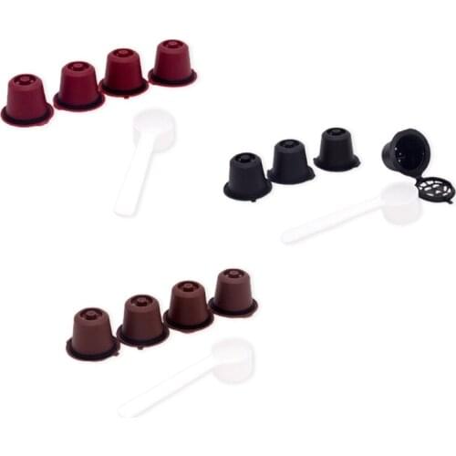 2021 New 4Pcs Refillable Reusable Coffee Capsules Cup Refilling Filter with Spoon Cleaning Brush for Coffee Makeup Machine