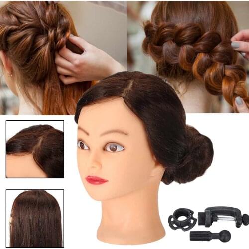 60cm 24inch 70% Real Human Hair Professional Miniatures Head Mannequin Salon Head Practice Hairdressing with Clamp Stand