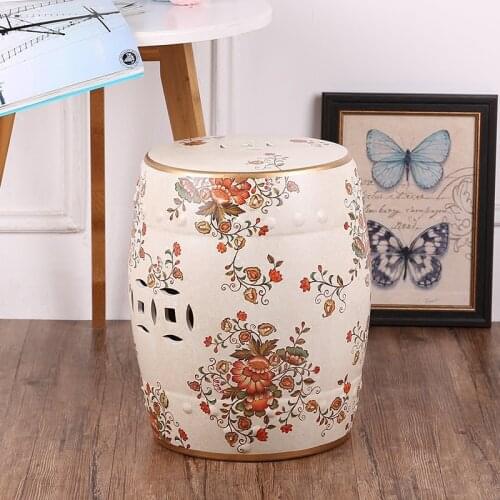 American Country Retro Ceramic Drum Stool High-grade Painted Ceramic Stool European Retro Dressing Shoe Stool small