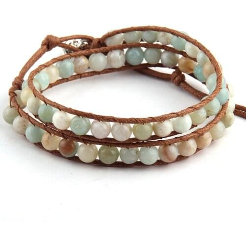 Free Shipping Beautiful Fashion Stone Beads Wrap Bracelet 2 Wraps Leather Bracelet For Women