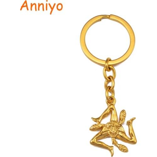 Anniyo Sicily Italy Cities Flag Key Chains,Gold Color Italian Sicilia Jewelry KeyChain Gifts #237106P