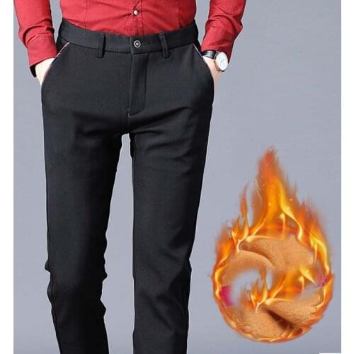New Business Casual Suit Pants For Men Winter Fleece Warm Cotton Thickening Regular Classic Formal Long Trousers Male