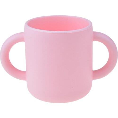 140ML Pink Baby Learning Drinking Cup Food-grade Silicone Water Cups Bottle With 2 Handles Anti-scald Drinking Cup For Infants