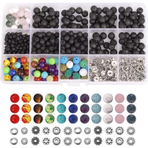 ICNWAY 4- 8mm Black Natural Volcanic Stone Chakra Beads Natural Stone Loose Beads Zinc Alloy Separator DIY Jewelry Accessories