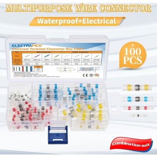 Electrapick 100pcs Heat Shrink Butt Electrical Wire Connectors Terminals Waterproof Solder Seal Sleeve Wire Tube Connectors