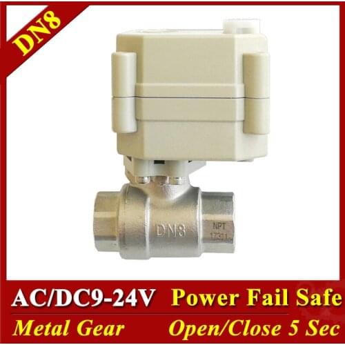 Stainless Steel DN8 DN10 Electric Valves With Manual Override Normally Open/Closed 2 Way 1/4'' 3/8" AC/DC9-24V Metal Gear