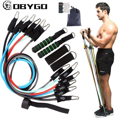 GOBYGO 11Pcs/Set 200LBS Resistance Bands Yoga Pull Rope Muscle Strength Training Home Workout Gym Fitness Equipment Exercise