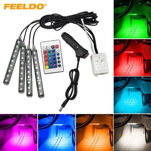 FEELDO 1Set Car RGB LED Strip Light 16 Colors Car Styling Decorative Atmosphere Lamps Interior Light With Remote #FD-4567