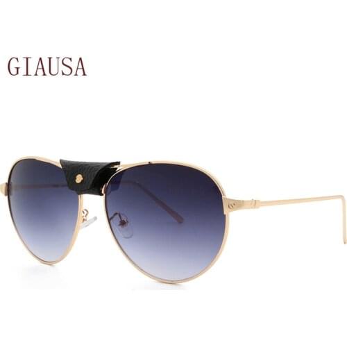 GIAUSA European and American fashion metal sunglasses leather buckle toad Sunglasses men and women glasses