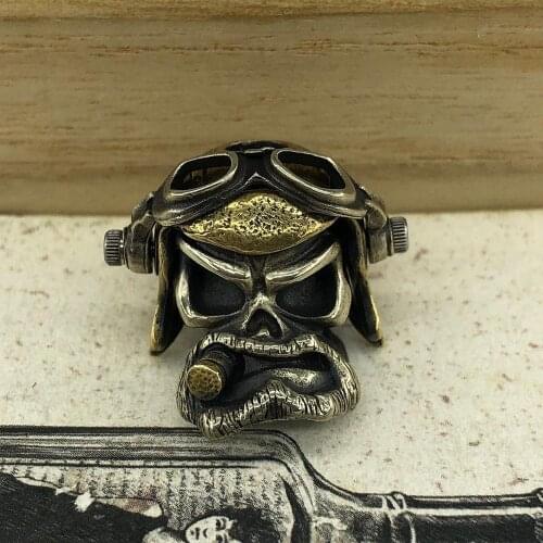 EDC Tools Brass Knife Beads Brass Air Force Pilot Skull Lanyard Bead Paracord Knife Keychain Tool DIY Pendant #148