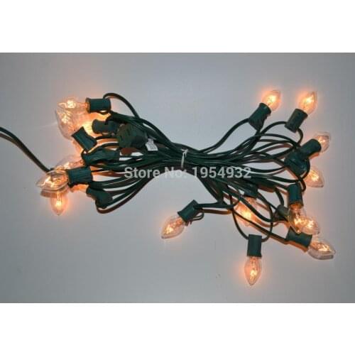 Incandescent Type C7 Light String Green or White SPT-1 Cable 20 sockets with 20 PCs Bulb Fused Plug End to End Connection