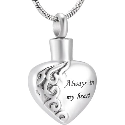 KLH10021 Stainless Steel Memorial Pendant "Always in my heart" Urn Locket Cremation Jewelry Necklace