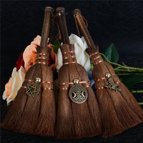 9.4" Witch Altar Broom with Pentagram Pendant Handmade Mane Broomstick for Majic Ceremonial, Wall Decor, Wiccan Ritual Broom