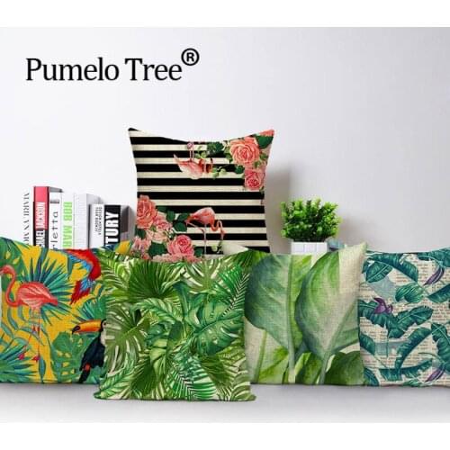 Fashion Tropical Green Pink Leaf Flamingo Flowers Star Wings Decorative Sofa Cushion Home Decorative Pillows Almofadas Q0153