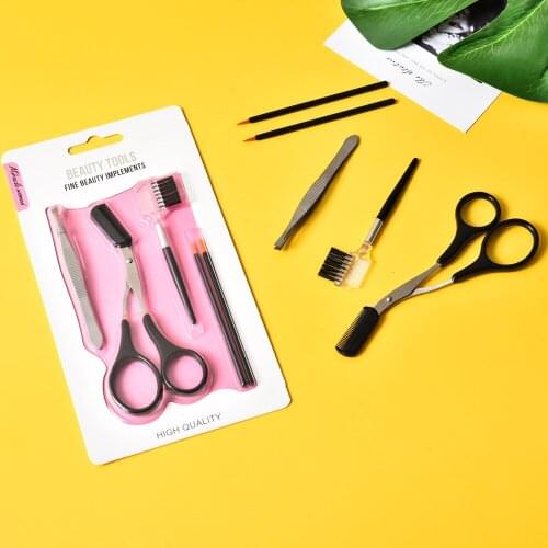 5 in 1 Eyebrow Grooming Set Scissors Trimmer Tweezer Comb for facial Hair Removal Shaping Shaver Cosmetic Makeup Accessories