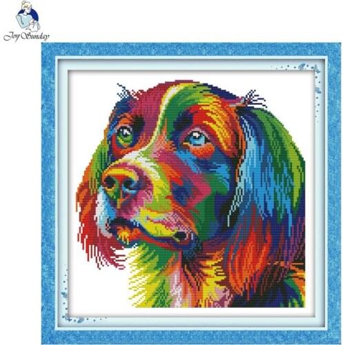 Joy sunday Rainbow dog Counted DMC Cross Stitch DIY Handwork 11CT 14CT Cross-Stitch Kit Embroidery for Needlework