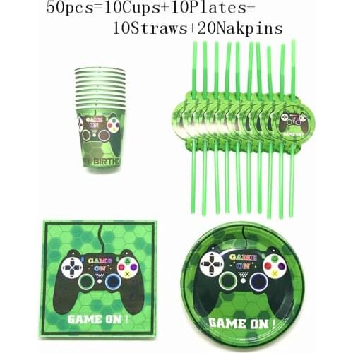 50/80 Game Theme Disposable Tableware Set Video Game Controller Boy Birthday Cup Plate Straws Napkin Party Decoration Supplies