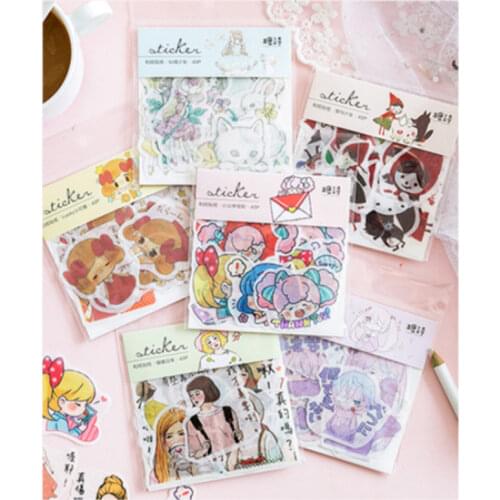 40 Pcs/lot Lovely Girl Sticker Cat Little Red Riding Hood DIY Scrapbooking Diary Deco Sticky Notes Memo Pad Deco Phone Stickers