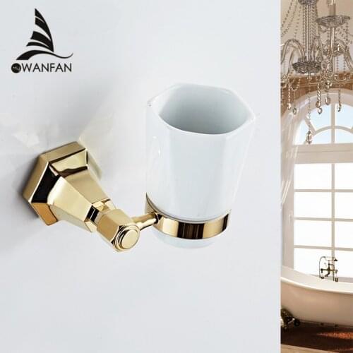 Cup & Tumbler Holders Wall mounted Toothbrush Cup Holder Solid Brass Gold Luxury Bathroom Accessories Home Decoration Cups 93002