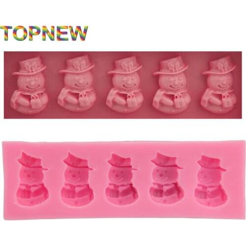 New 5-Hole Little Snowman Silicone Cake Molds Non-Stick Fondant Sugar Jelly Jello Ice Lace Moulds Kitchen Accessories C1852