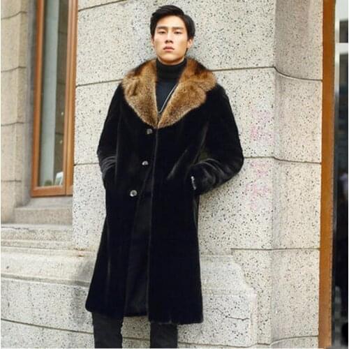 Autumn loose faux mink leather jacket mens winter thicken warm single-breasted fur leather coat men loose jackets black european
