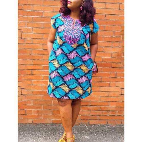 Africa Women Summer Casual Mini Dress Printed Short Sleeve V Neck Short Dress Boho Style Large Size Vacation Outfits Beach Wear