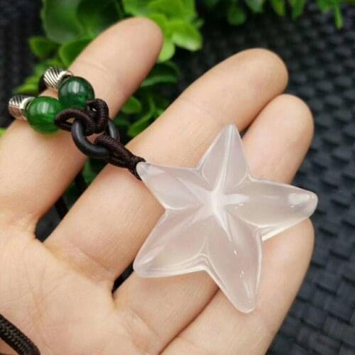 Drop Shipping Womens Necklace Pendant White Agate Chalcedony Pentagram Star Starfish Pendant Gift for Females Lucky Jewelry