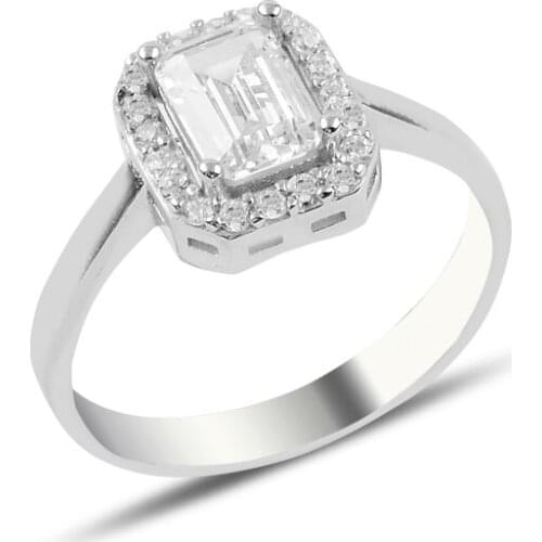 Silver 925 Sterling Engagement Baget Zircon Stone Ring