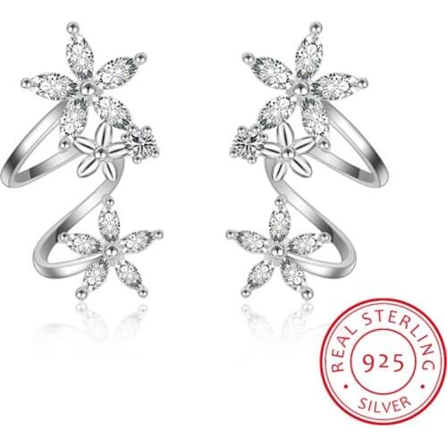 Korean Fashion 925 Sterling Silver Star Flower Zirconia Clip Earring For Women Christmas Jewelry Brincos Pendientes Party Gift