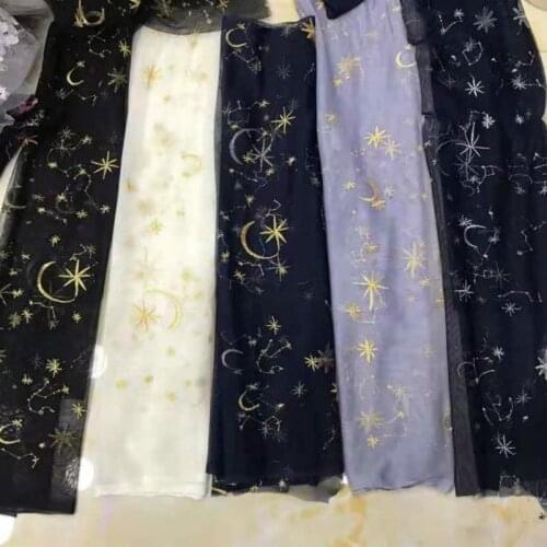 Gauze Embroidered Lace Fabric For Dress Skirt 2020 High quality DIY Sewing Moon Star Embroidered Mesh Lace Fabric 1Yard