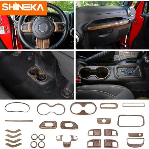 SHINEKA Interior Mouldings 4Doors 27PCS Car Wood Grain Interior Decoration Kit Cover For Jeep Wrangler JK 2011-2017 Accessories