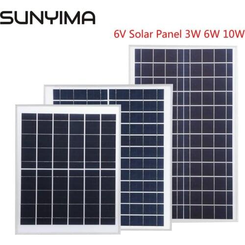 SUNYIMA 6V Solar Panel 3W 6W 10W 15W Photovoltaic Sunpower Solar Battery Charger Polysilicon Solar Panels Kit for Outdoor