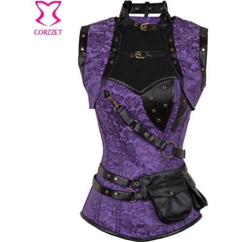 Steampunk Sexy Bustiers Lolita Purple Leather Pouch Belt Jacket Corset Plus Size Fashion Clothes For Women Burlesque Style