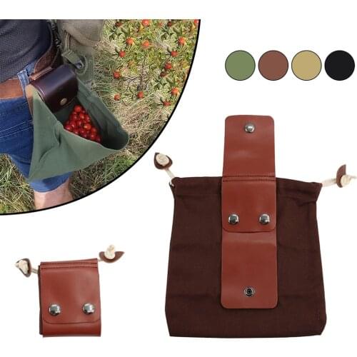 Bushcraft Foraging Pouch Leather Canvas Bag Hiking Camping Picnic Bag Picking Bag Belts Storage Bags Outdoor Tools High Capacity
