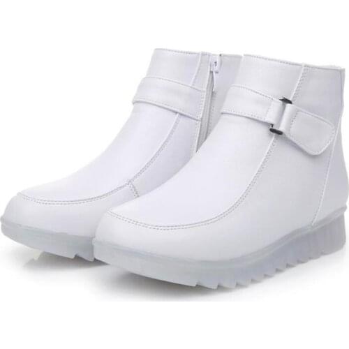New Top Cowhide White Shoes Nurse Work Warm Winter Boots Soft Bottom Non-slip Wear Women Boots Leather Shoes Warm Snow Boots