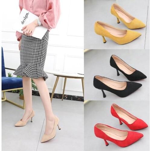 Classical Style Suede Leather Stiletto Heel Pumps Cute Pointed Toe Red Red Super High Heels Formal Dress Shoes Zapatos De Mujer