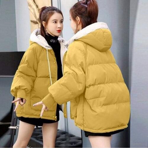 2021 New Winter Jacket Parka Womens Clothes Short Loose Ladies Down Cotton Padded Coat Thicken Female Hooded Outerwear Abrigos